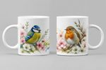 Blue Tit Robin Coffee Mug 11oz Ceramic White Cup Songbird Garden Wildlife Gift