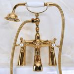 Gold Brass Deck Mounted Bath Clawfoot Tub Mixer Tap Faucet Hand Shower yna152