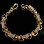 7inch Gypsy Belcher Bracelet Oval Link Simulated Diamond 18K Gold Layered