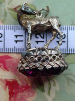 vintage solid silver horse and gem stone fob pendant hallmark 