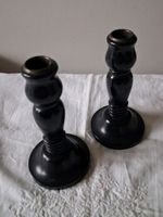 Pair Of Vintage Ebony Wood Candlesticks Made In England