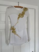 Custom Made One Of A Kind White And Gold Figure Skating Dress Uk 4