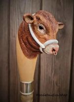 Wooden walking stick hand carved Beautiful Cow wooden walking cane