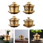 Kung Fu Tea Cup and Saucer Copper Ornaments New Year Gift Creative with Lid
