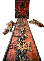 VINTAGE BUDDHIST PANEL EIGHT AUSPICIOUS SYMBOLS GOOD FORTUNE NEPAL TIBET 92 cms