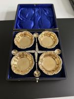 Magnificent Edwardian Solid Silver Gilt Open Salts & Spoons James Deakin 1902