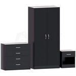Modern Black Bedroom Furniture Set (Bedside, Chest of Drawers, Wardrobe)