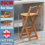 Bar Stool Foldable Bamboo Kitchen Stool with Back Support Bar Chair Portable