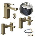 Bathroom Modern Square Brushed Brass Basin Sink Mono Square Mixer Tap Filler Was