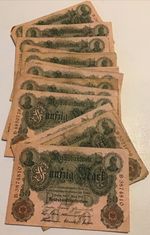 Lot of 20 x Germany Banknotes. 20 x 50 Mark. Dated 1910, Vintage Bank Notes. 