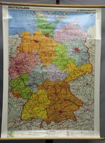 Vintage Wall Chart Poster Geography Map Germany Colorful Federal States Capital