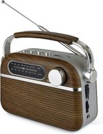 Portable AM FM Radio | Mains/Rechargeable Battery | Wood Effect | Retro Style