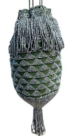 Antique 1920s Flapper French Cut Steele Beaded Purse Bag Drawstring