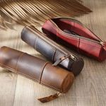 Zipper Pencil Holder Portable Stationery Storage Leather Pencil Case Storage Bag