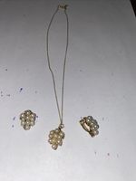 Vintage  12k Gold Filled Pearl Cluster Clip-on Earrings And Pendant  Necklace