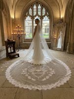 Bridal Veil 1 tier french lace trim chantilly Lace Sacred heart