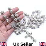 Lady Of Grace Mary Jesus Crucifix Cross Rose Flower Beads Rosary Necklace