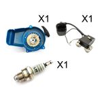 49cc Dirt Bike Mini Moto Air Cooled Ignition Coil Spark Plug Blue Pullstart Kit