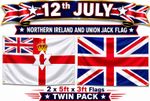 2 PACK 12th July Northern Ireland & Union Jack Flag 5ft x 3ft Ulster Banners