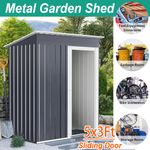 5 x 3ft Garden Shed Galvanised Metal Shed Outdoor Storage Tool House Grey Heavy
