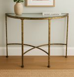 Antique Gold Metal Half-Moon Console Table with Mirror Top - Elegant Entryway
