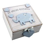 Petit Cheri Baby Keepsake Box with Blue Elephant – Wooden Memory Box Gift