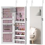 HOMCOM Door Hanging or Wall Mounted Jewellery Cabinet w/ Mirror Pink Lining