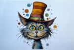 Cat with Striped Hat - Quirky Cartoon Style Art Print/Postcard