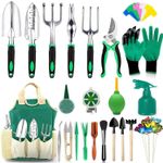 20pc Klysto Garden Tools Set Stainless Steel with Tote Bag, Gloves & Labels