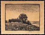 Helge Kemner farm landscape signed unique coal drawing 20th century