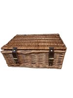 Empty Wicker Picnic Hamper Basket Large Storage Chest Brown Faux Leather Straps
