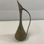 Brass Handled Floral Etched Design Pitcher Handcrafted VTG 9” made in India @I