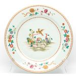 Chinese Qianlong Porcelain Charger Famille Rose Gilt European Aqua Bird Qing 18C