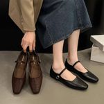 Mary Jane Single shoes Thick Heel Shoes Elegant Classic Retro Square Toe Comfort
