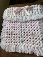 New Pink And White Pompom Blanket 22” Long X  21” Wide Plus 8” Flap