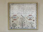 Antique Needlework Sampler Birds,People,Trees,Dogs,Plants C1840 Early Victorian