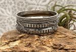 Vintage Boho Textured Silver Tone Floral Bangles Stackable Bracelets Set of 5