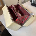 1940s/50s Vellum Ladies Travelling Hard Case Handbag Tartan Interior 10”