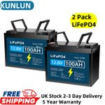 2 PACK 12V 100Ah LiFePO4 Lithium Battery Up to 15000 Cycles Solar RV Marine BMS