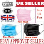 Face Mask x 50 Protective Covering Mouth Masks Pink Black Blue Fast Free Post UK