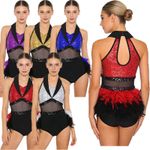Women‘s Rumba  Salsa Dance Leotard  Shiny Sequin Bodysuit Tango Dance Costume 