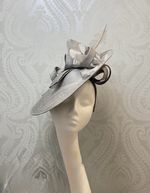 Chic Grey Head Piece With Looked Ribbon Bow And Feathered