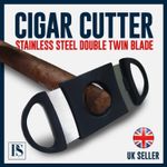 QUALITY BLACK CIGAR CUTTER STAINLESS STEEL DOUBLE TWIN BLADE UK SELLER 