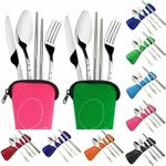 4Pcs Cutlery Travel Fork Portable Bag Stainless Steel Spoon Chopstick Set