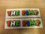 Valentino Rossi style text - "THE PIMP"  x2 stickers / decals  - 5in x 1in