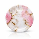 4 X HEAVY MELAMINE  DINNER PLATES 26 CM pestle pink GOLD MARBLE, DISHWASHER SAFE