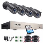 ZOSI 8CH Outdoor CCTV Camera System 5MP Lite H.265+ 1TB DVR + 4pcs 1080P Cameras