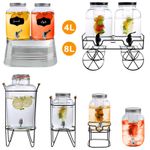 4L/8L Glass Vintage Beverage Drinks Dispenser on Metal Stand Cocktail Jar & Tap