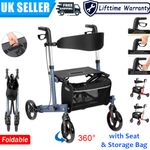 Folding Rollator Aluminum Lightweight Walking Aid 4 Wheels Mobility Walker +Seat