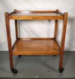Mid Century Oak Serving Drinks Trolley Two Tier Cocktail Trolley Caster Wheels 